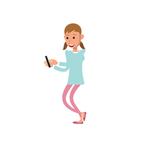 Story_Now_Girl_Character_1_Walking_Happy_Holding_Mobile